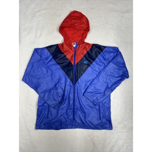 Vintage 80s Levis Anorak Windbreaker Jacket Windrunner V-Front Hooded Size Large - Picture 1 of 8